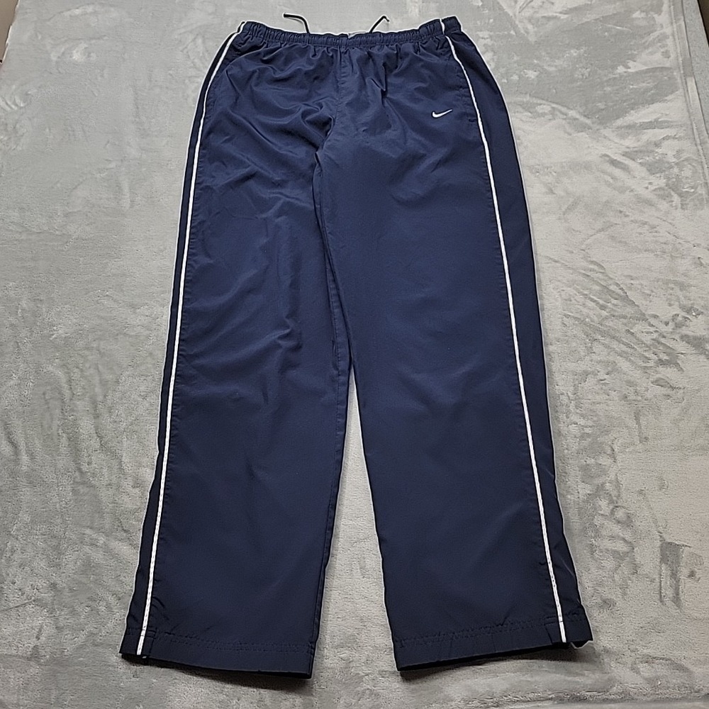 VTG Nike Pants Men Large Navy Blue Track Windbreaker Warm Up Swoosh Athletic Gym